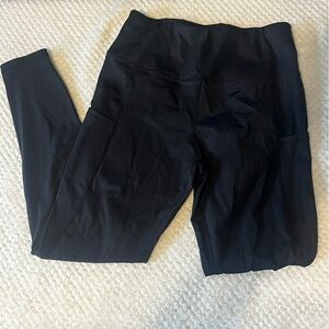 OUGES Womens Black Leggings Size Large Stretchy Athletic Work Out Pockets Active